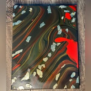 Black, gold, and red marble painting